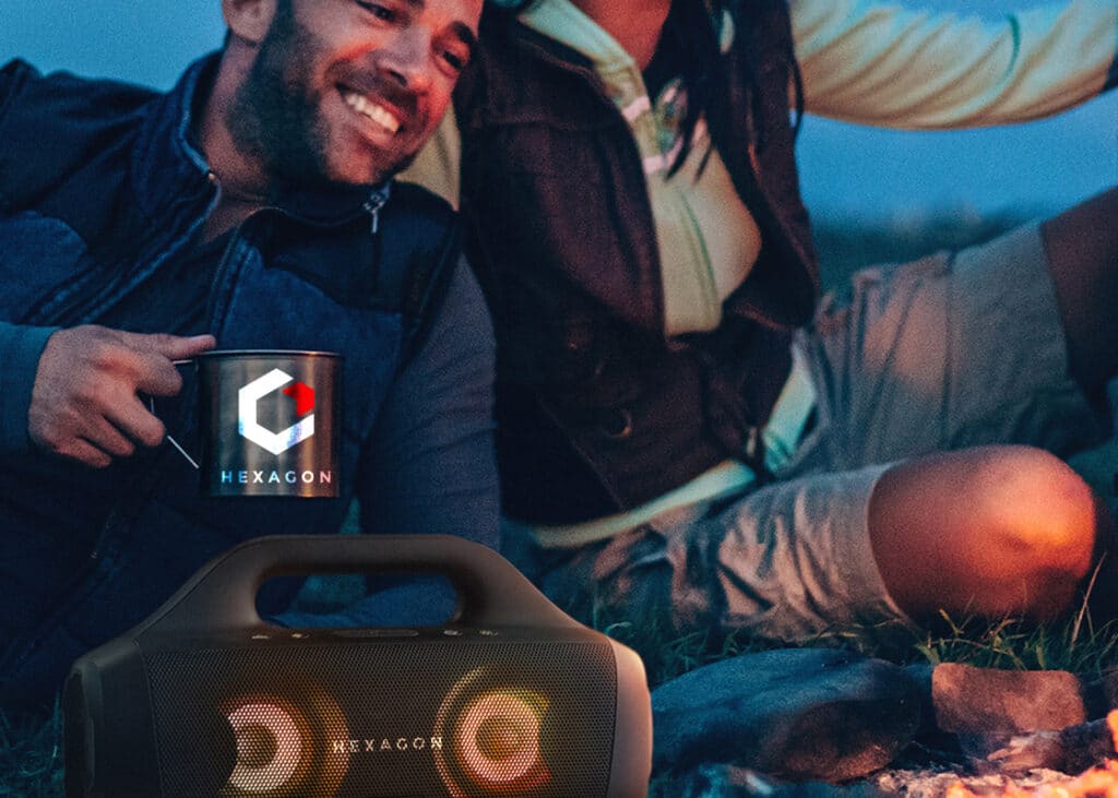 branded drinkware and portable bluetooth speaker